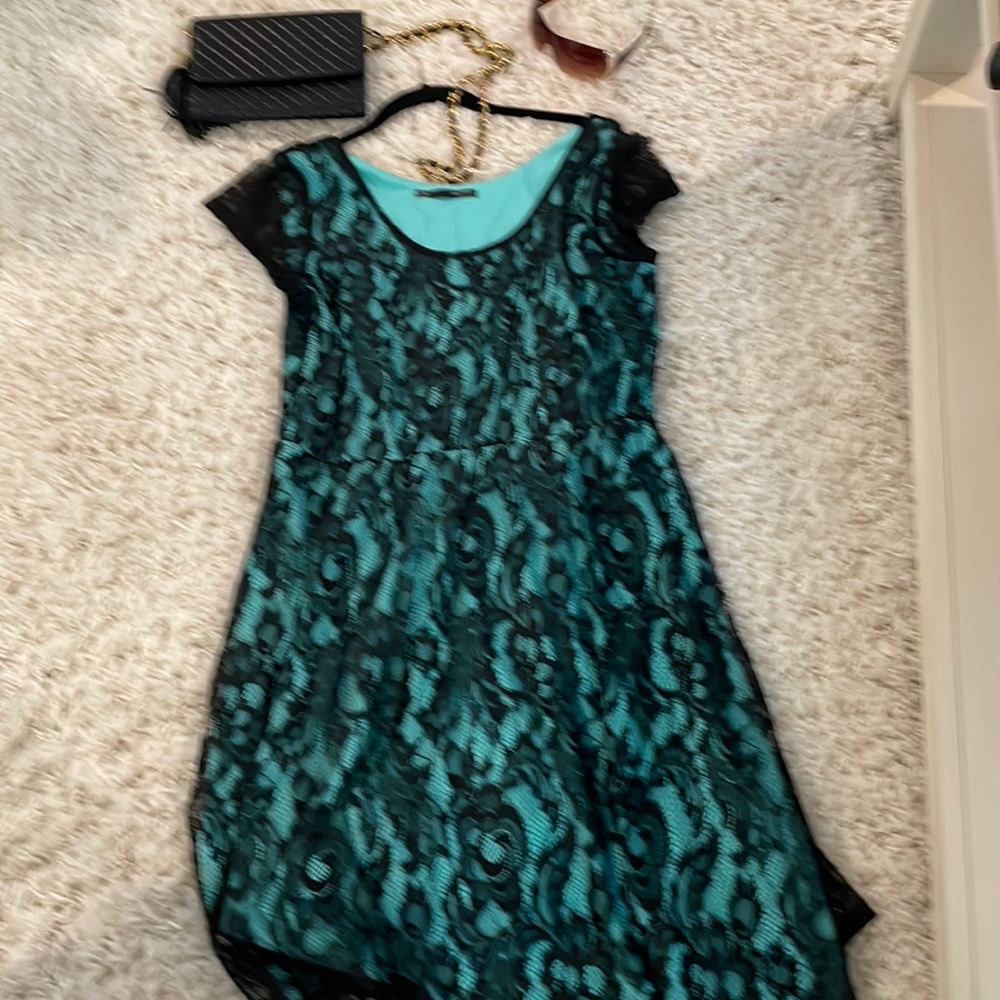 Black Lace/Teal Dress